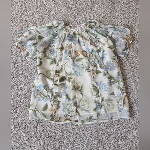 NWT Loft XSP Blouse Short Sleeve‎ Floral Ruffle Cottagecore Fairy Boho
